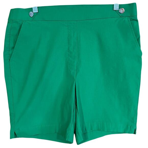 Rafaella Women's Pull-On Green Bermuda Flat-Front Stretchy Shorts Sz 14 - Picture 1 of 8